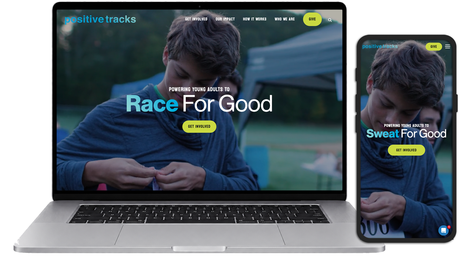 Positive Tracks website on a mobile device and a laptop